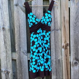 Speechless Sundress brown & blue Polka Dot Built in bra Tie back Dress